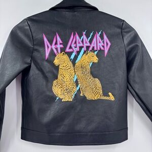 Def Leppard Girls Faux Leather Bikercore Anime Print Moto Jacket